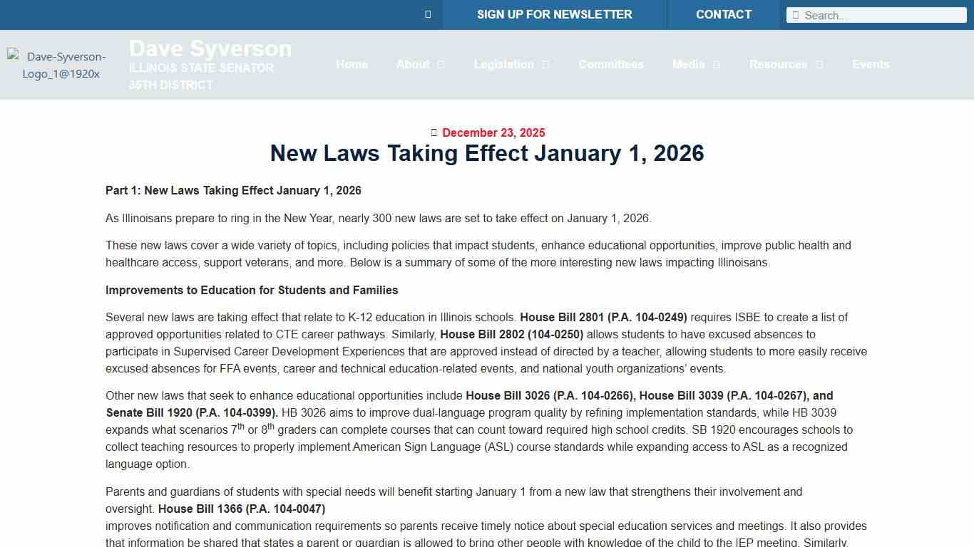 New Laws Taking Effect January 1, 2026 - Dave Syverson